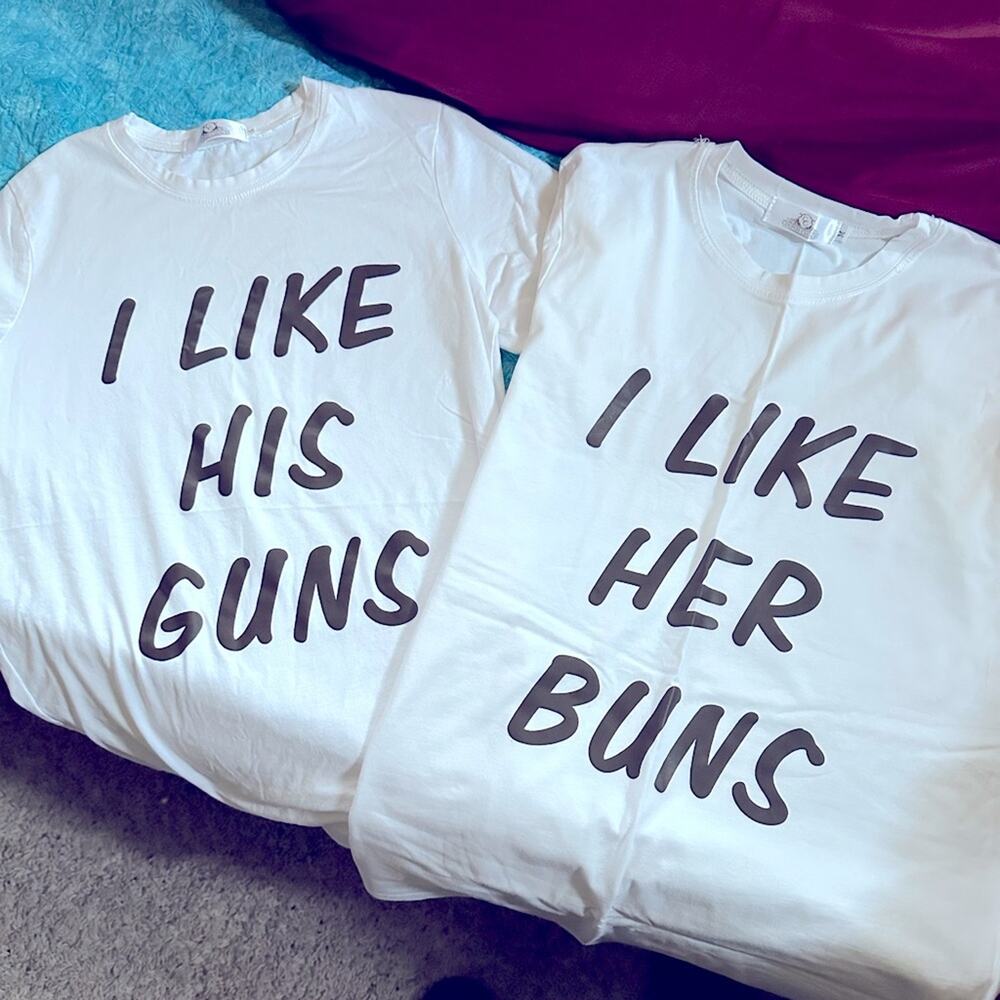“Guns & Buns” Short Sleeve Graphic T-Shirts S and M Turn heads make a statement